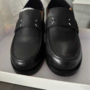 Maison Martin Margiela Black Leather Penny Loafers with Signature Stitch